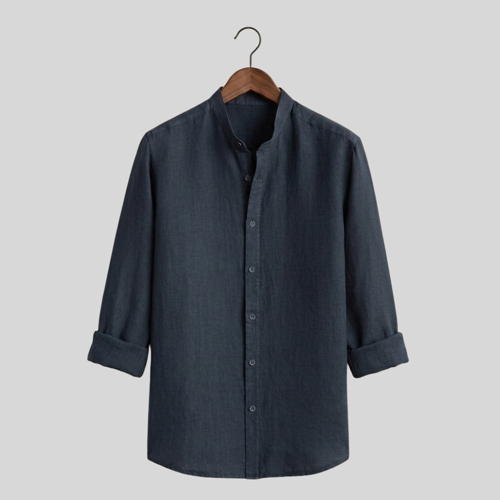 Men's Midnight Navy Mandarin Collar Cotton Shirt
