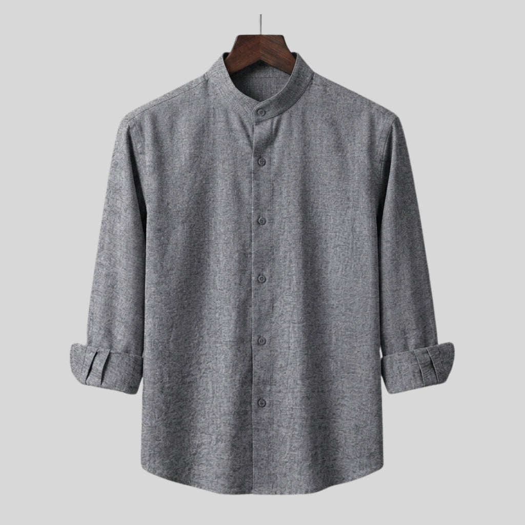 Charcoal Grey Mandarin Collar Cotton Shirt