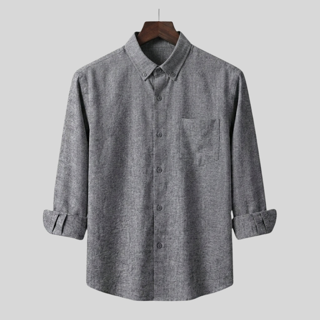 Charcoal Grey Button-Down Collar Cotton Shirt
