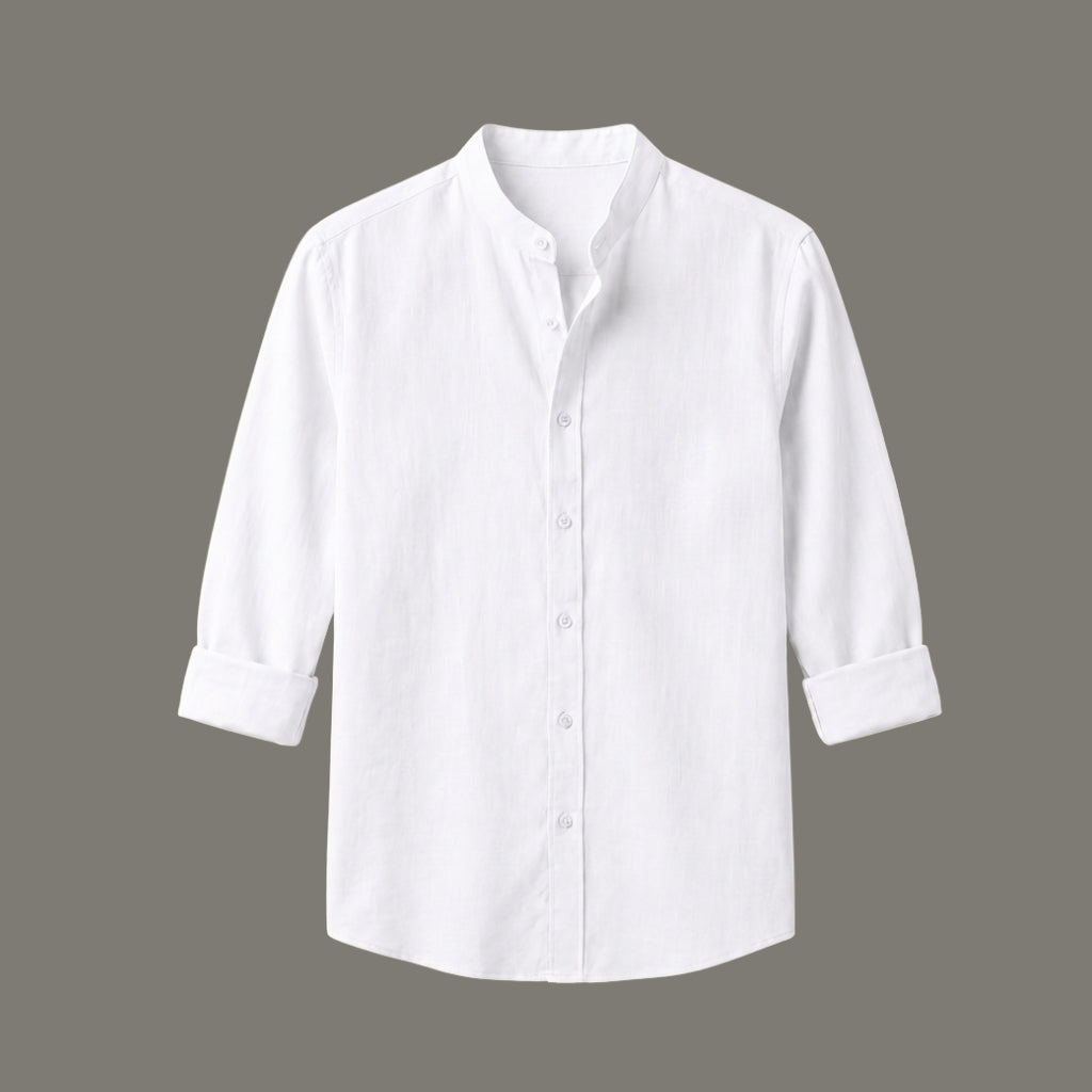 Classic White Mandarin Collar Cotton Shirt