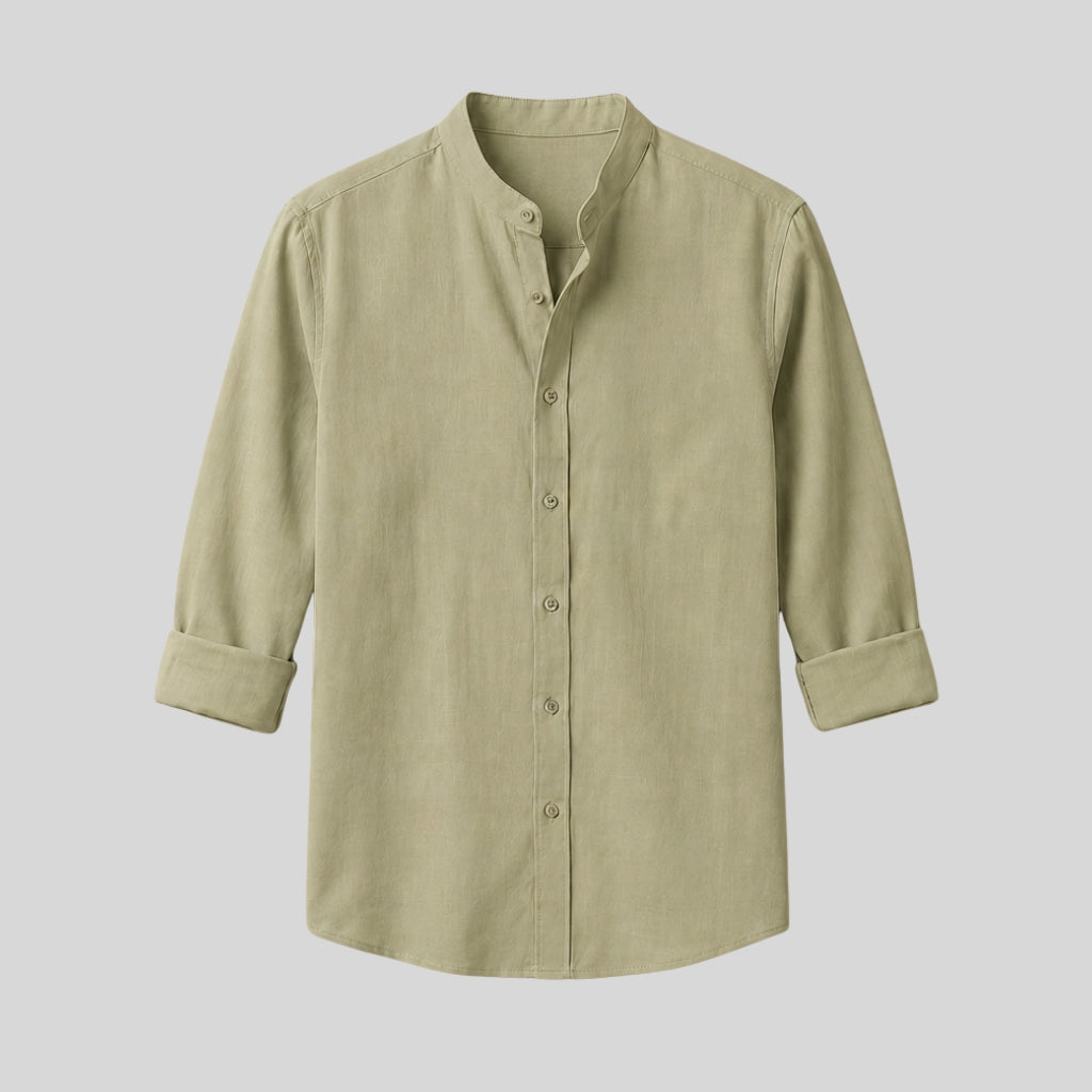 Men's Sage Green Mandarin Collar Cotton Shirt