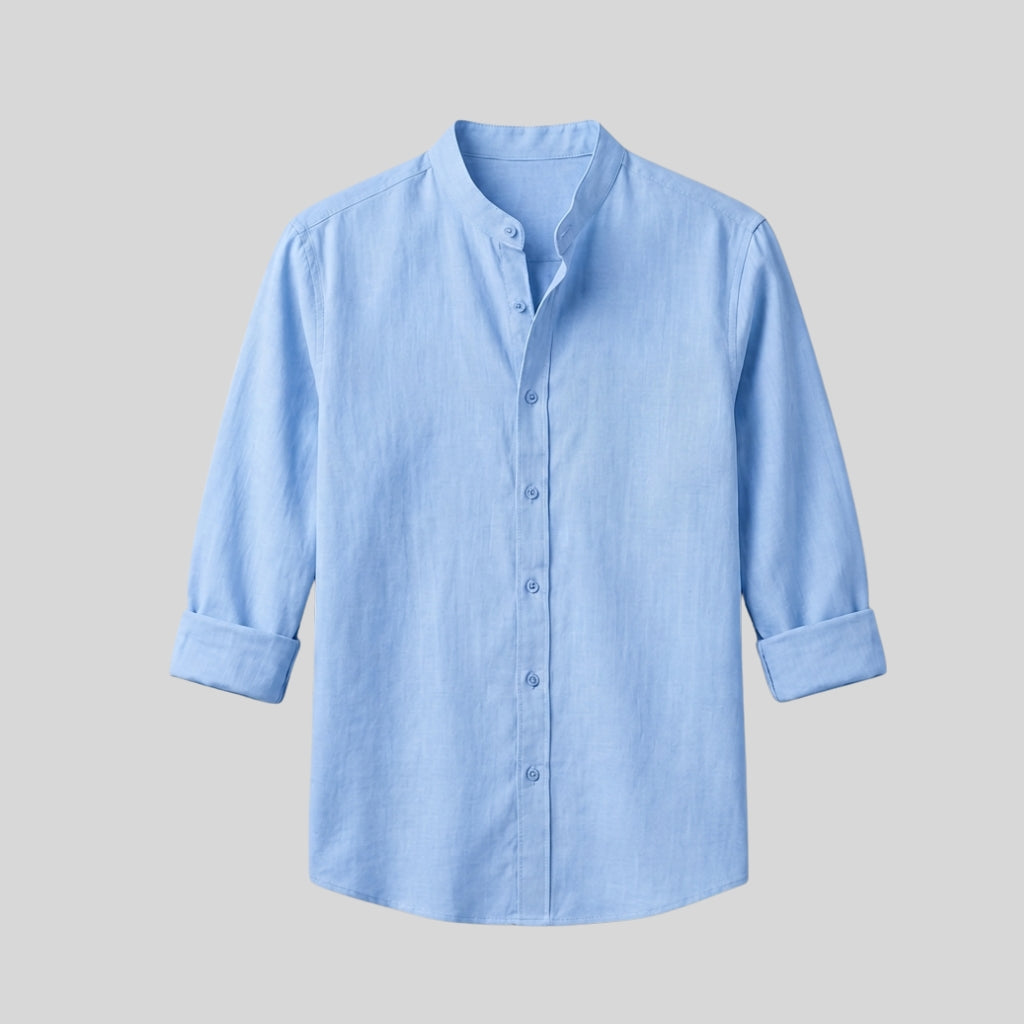 Men's Sky Blue Mandarin Collar Cotton Shirt