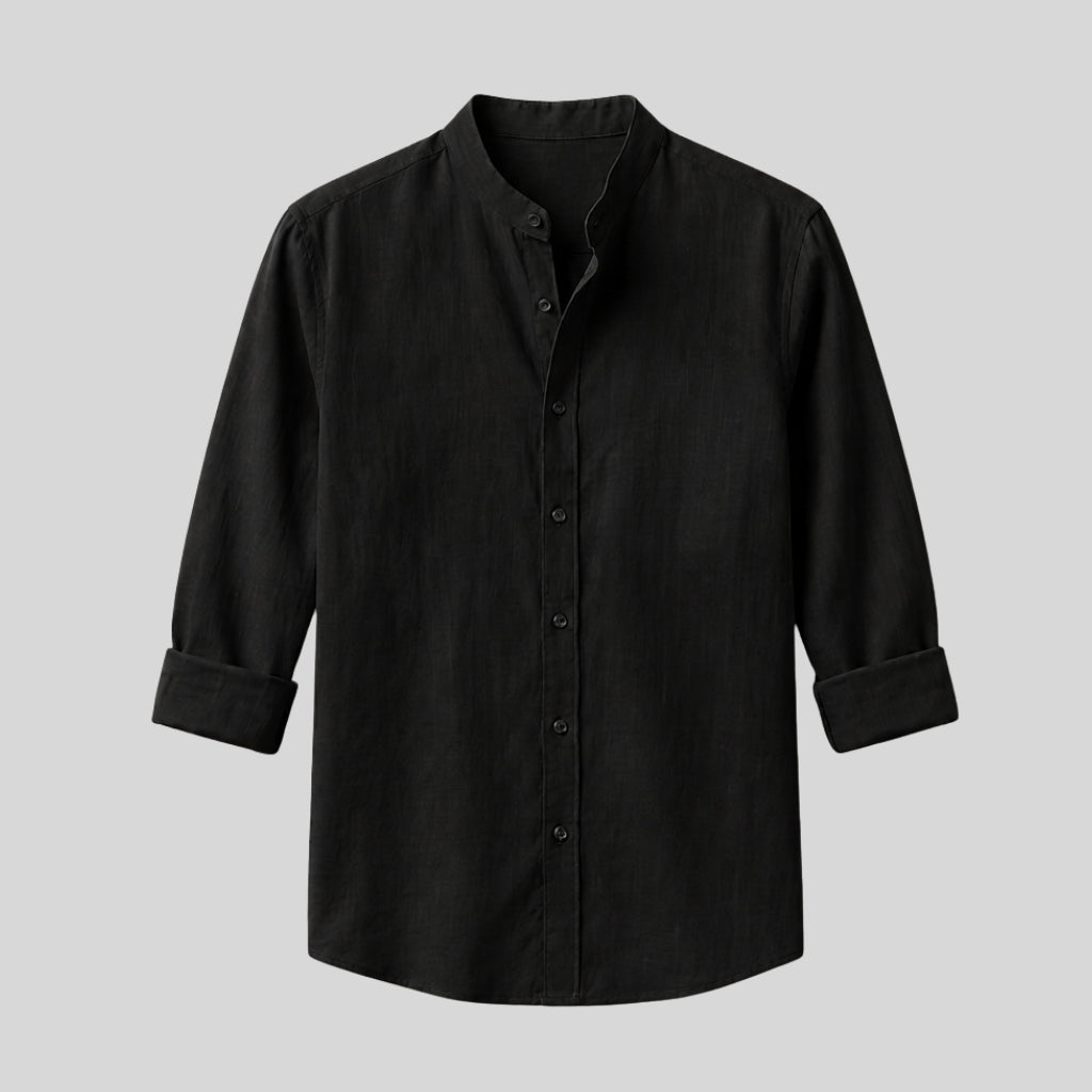 Men's Midnight Black Mandarin Collar Cotton Shirt