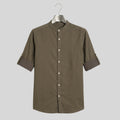 Men's Olive Green Mandarin Collar Cotton Shirt