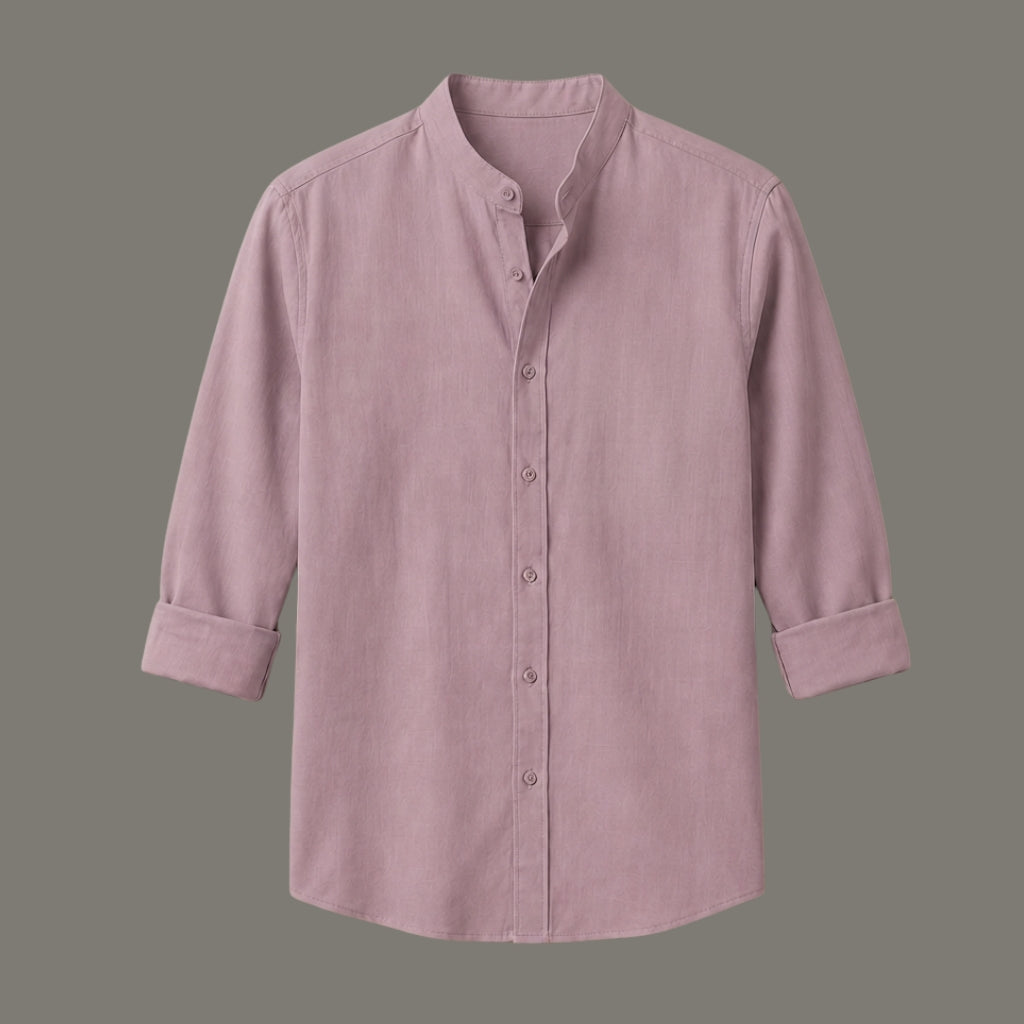 Men's Dusty Mauve Mandarin Collar Cotton Shirt