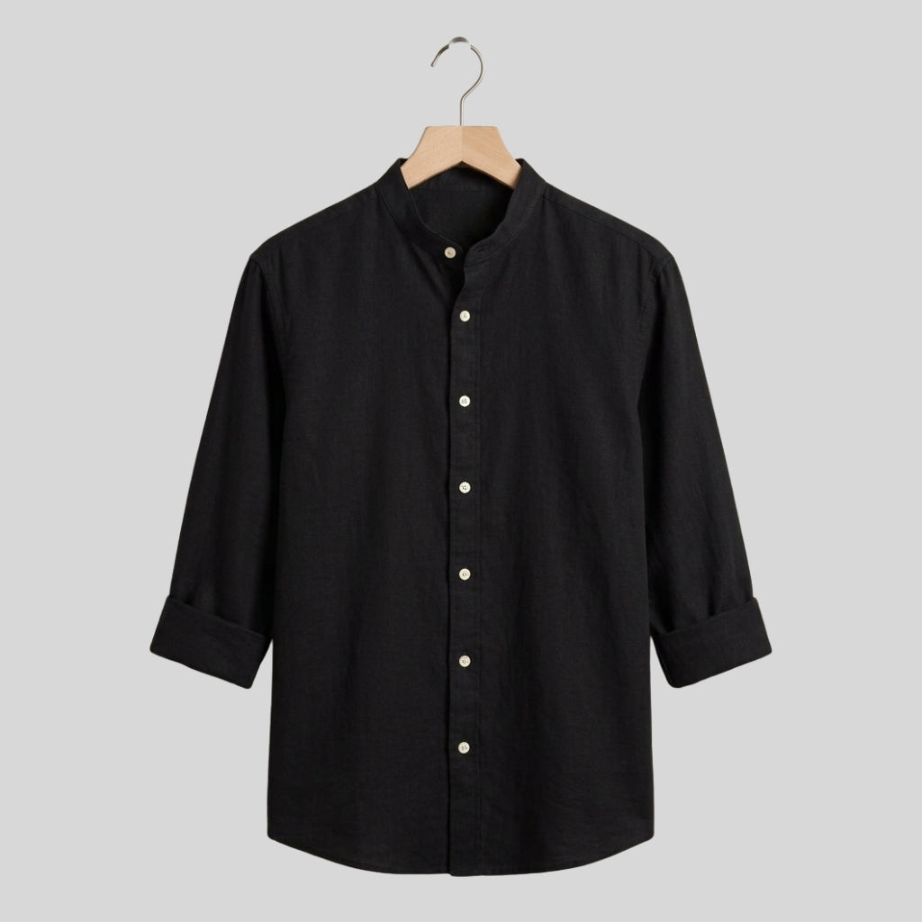 Men's Midnight Black Mandarin Collar Cotton Shirt