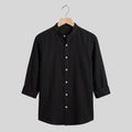 Men's Midnight Black Mandarin Collar Cotton Shirt