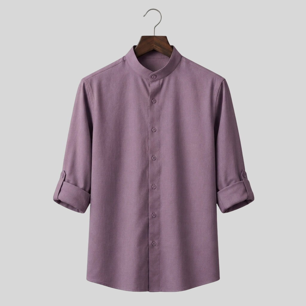 Men's Dusty Mauve Mandarin Collar Cotton Shirt