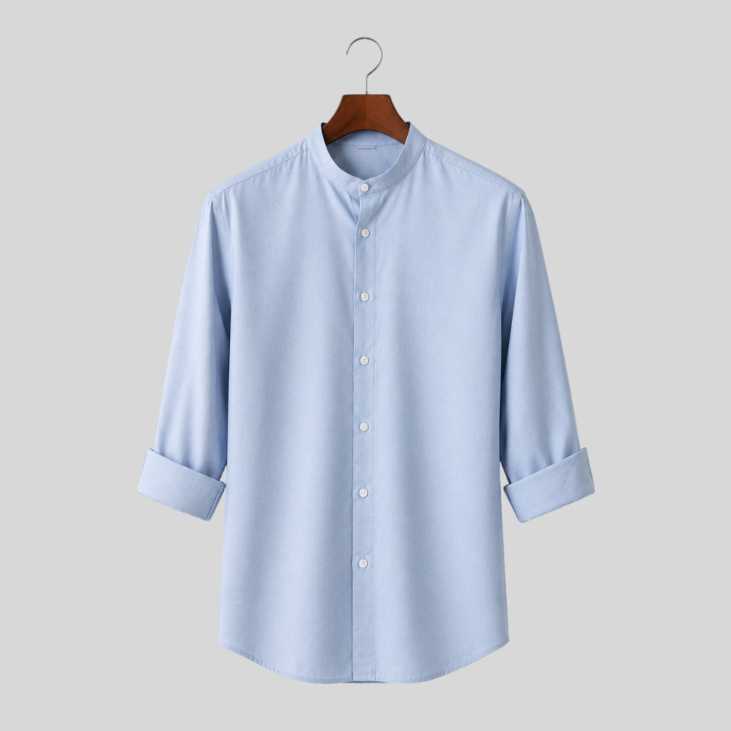 Men's Sky Blue Mandarin Collar Cotton Shirt
