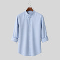 Men's Sky Blue Mandarin Collar Cotton Shirt