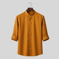 Men's Mustard Yellow Mandarin Collar Cotton Shirt