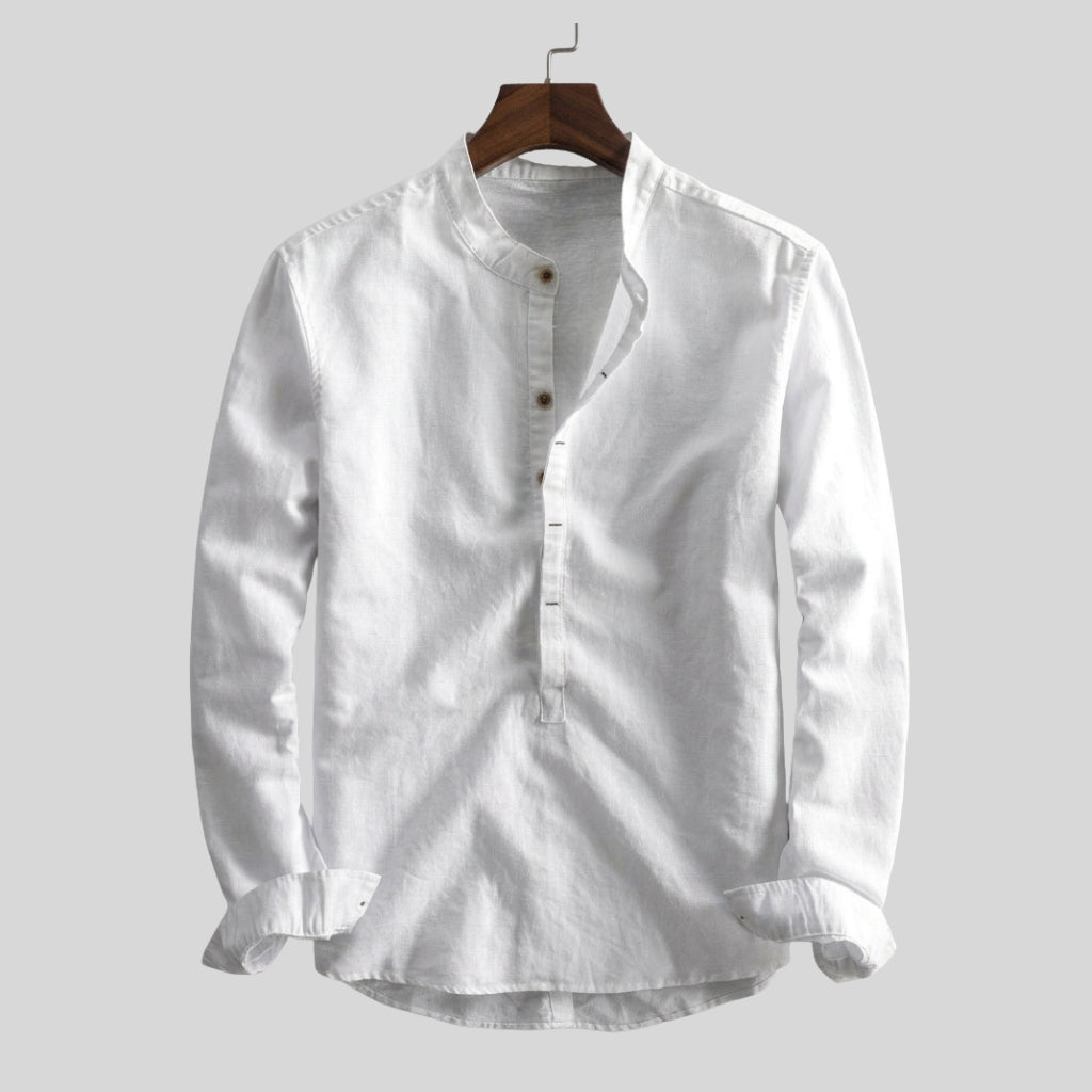 Classic White Mandarin Collar Cotton Shirt
