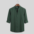 Men's Forest Green Mandarin Collar Cotton Shirt