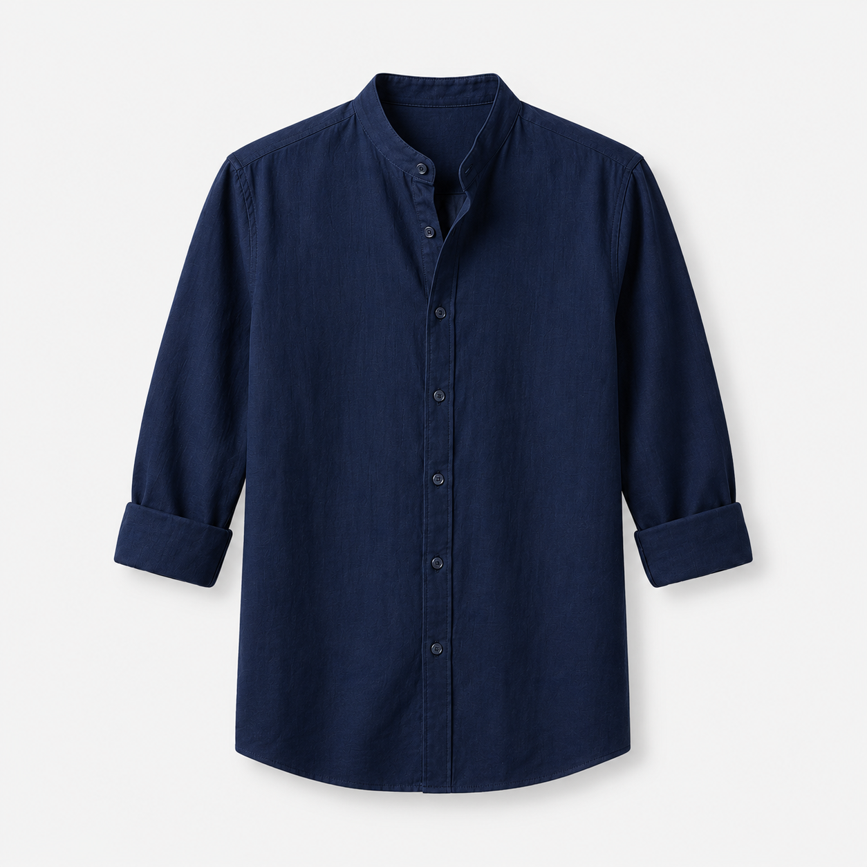 Men's Midnight Navy Mandarin Collar Cotton Shirt