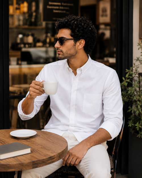 Classic White Button-Down Collar Cotton Shirt